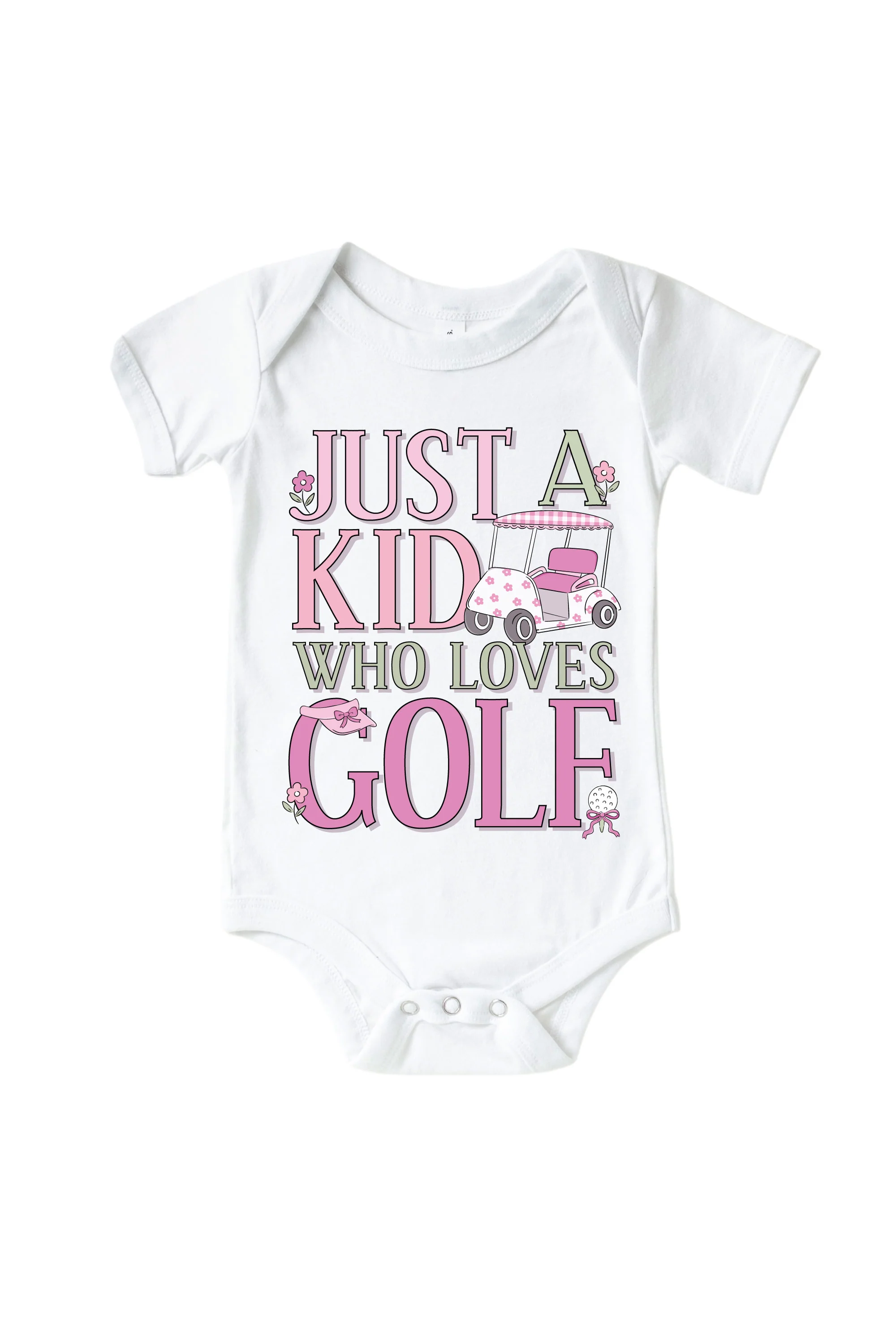 A Kid With Golf Love Pink Graphic Bodysuit & Kids Tee | White - Image 2