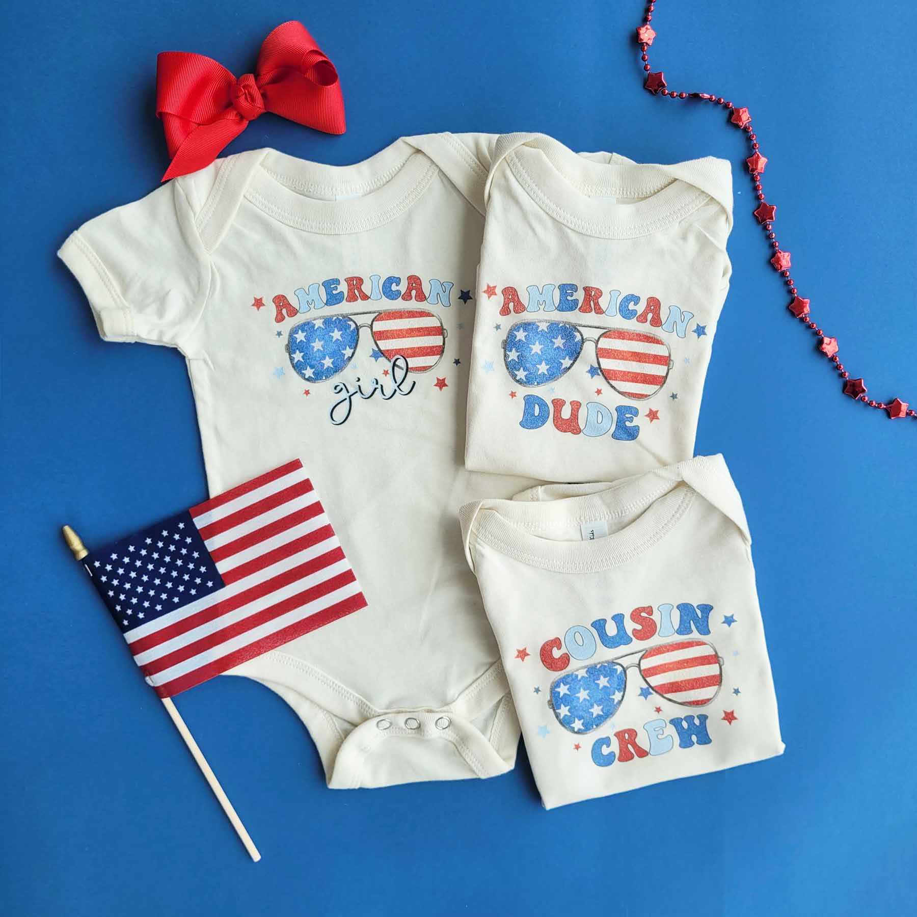 American Cousin Crew Graphic Bodysuit & Kids Tee | Natural - Image 4