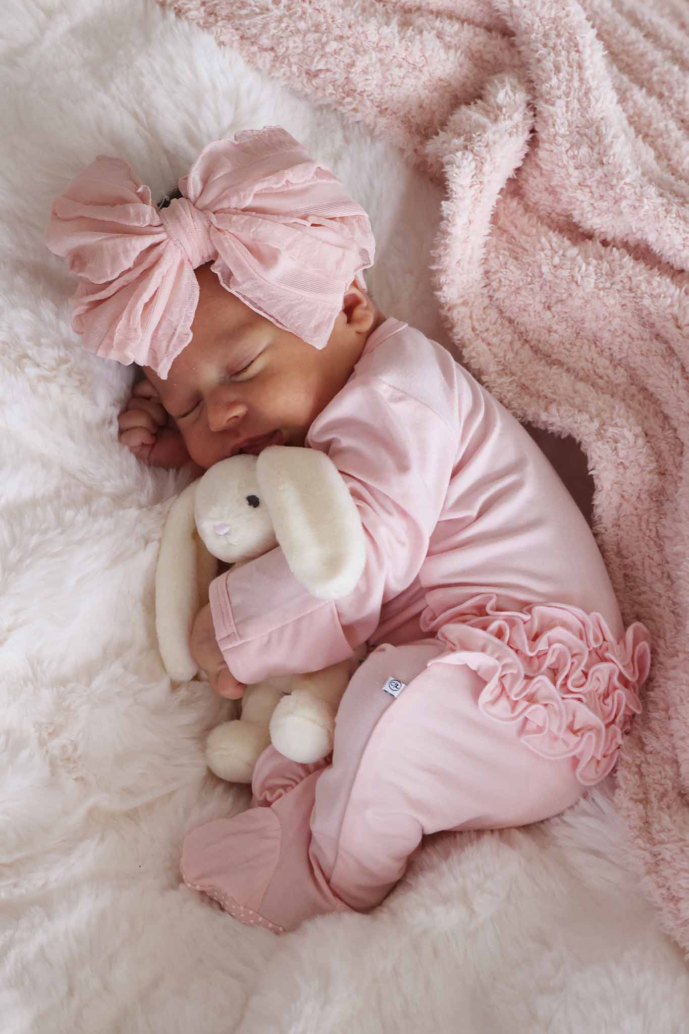Baby Pink Bamboo Ruffle Zipper Footie - Image 3