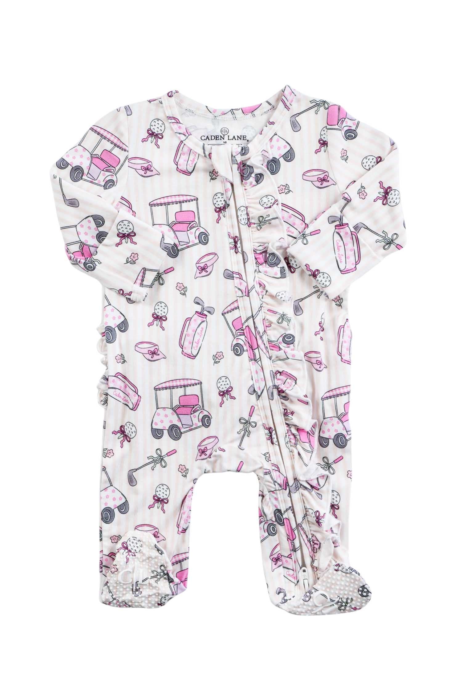 Ruffle Bamboo Zipper Footie | Caddie Crew Pink - Image 2