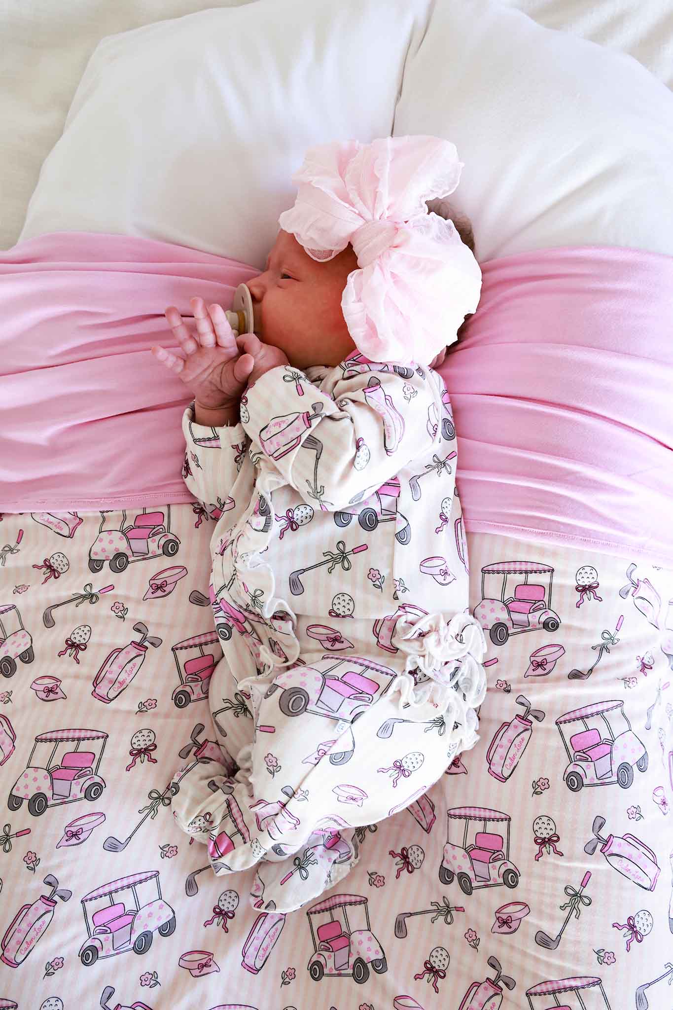Ruffle Bamboo Zipper Footie | Caddie Crew Pink - Image 7