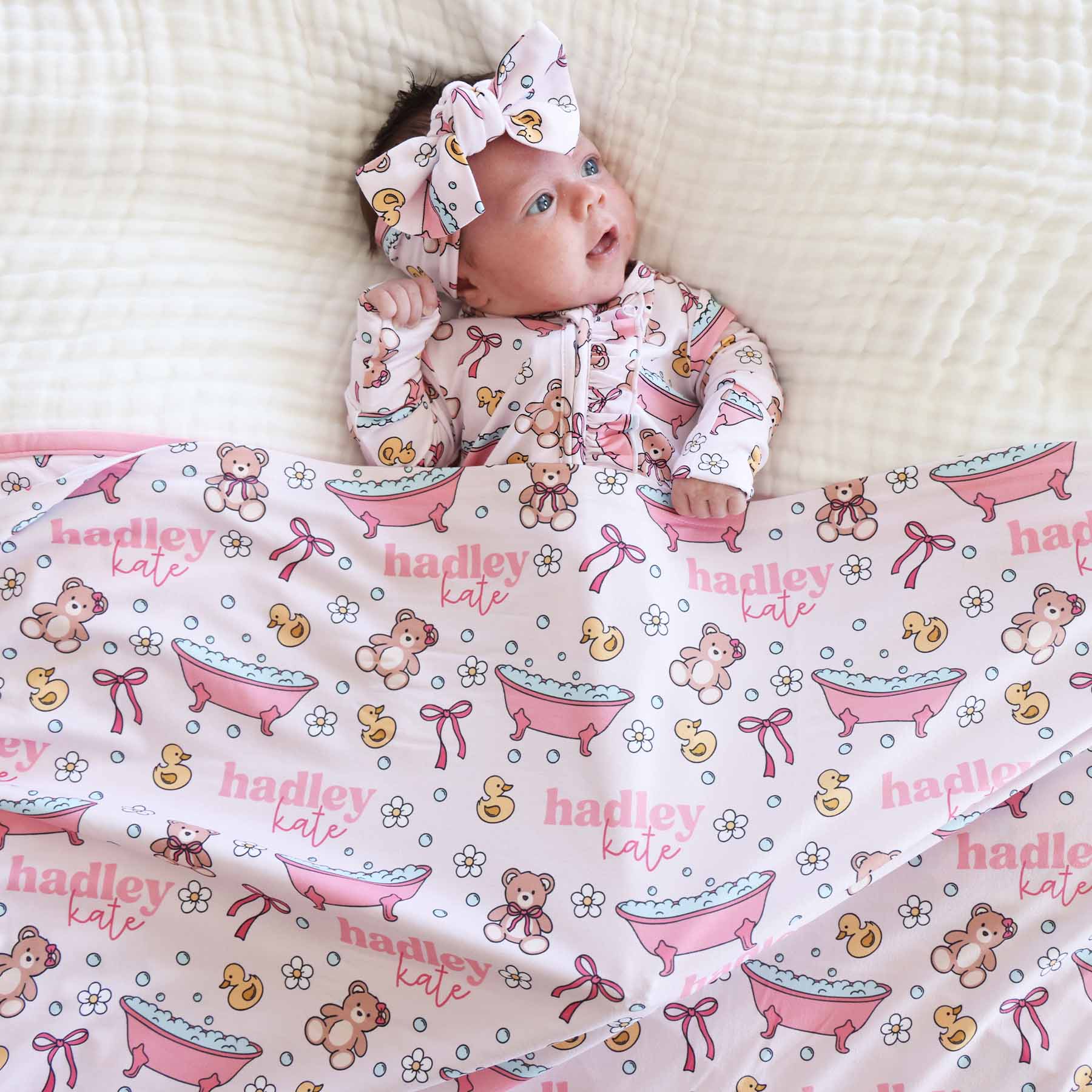Bathtime Besties Knit Large Bow Headwrap | Pink - Image 2