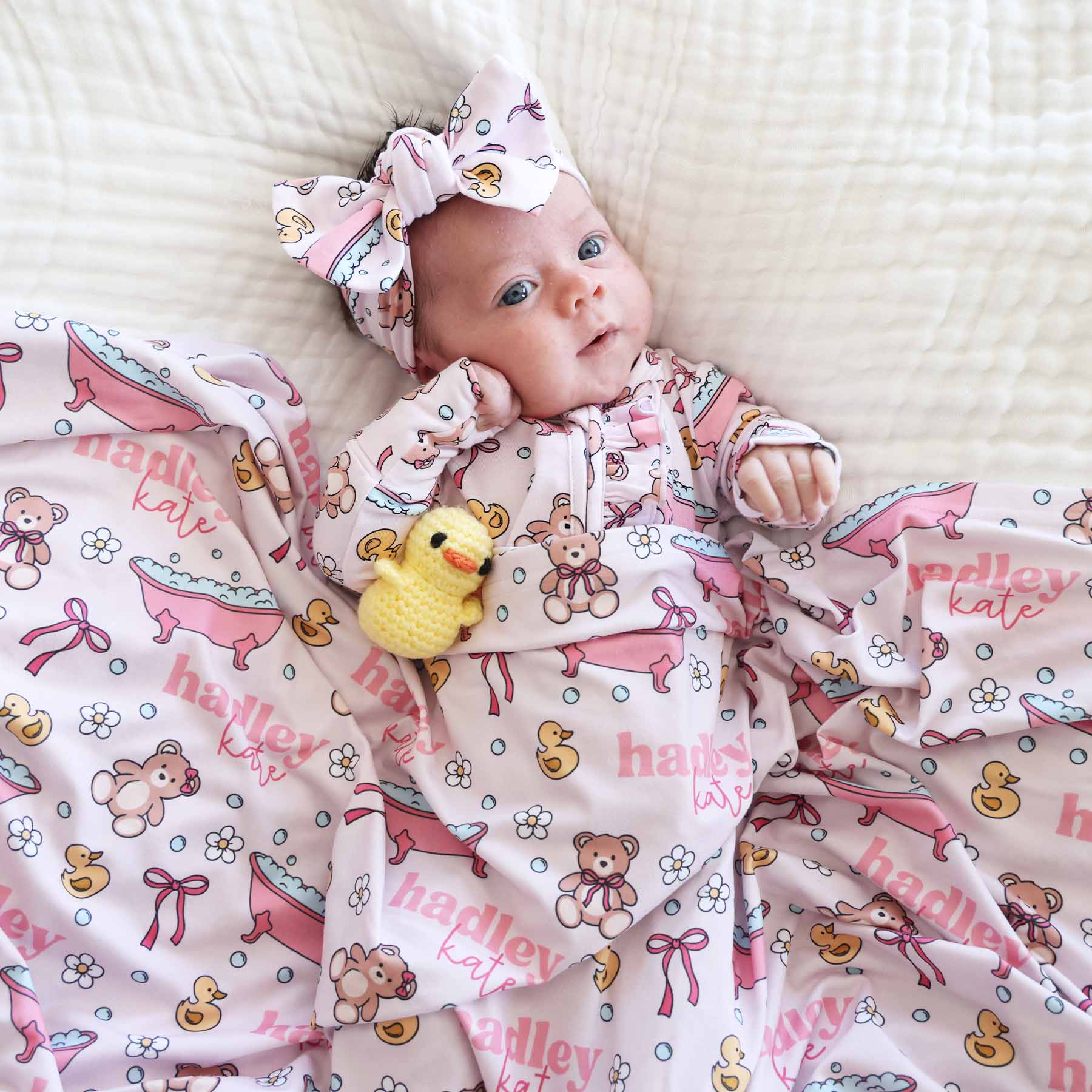 Bathtime Besties Knit Large Bow Headwrap | Pink - Image 3