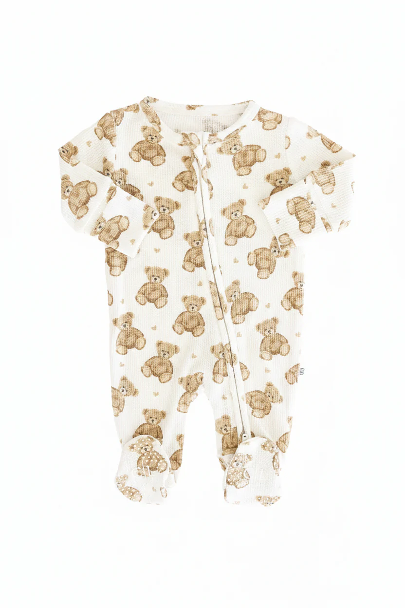 Beary Sweet Bamboo Waffle Zipper Footie - Image 3
