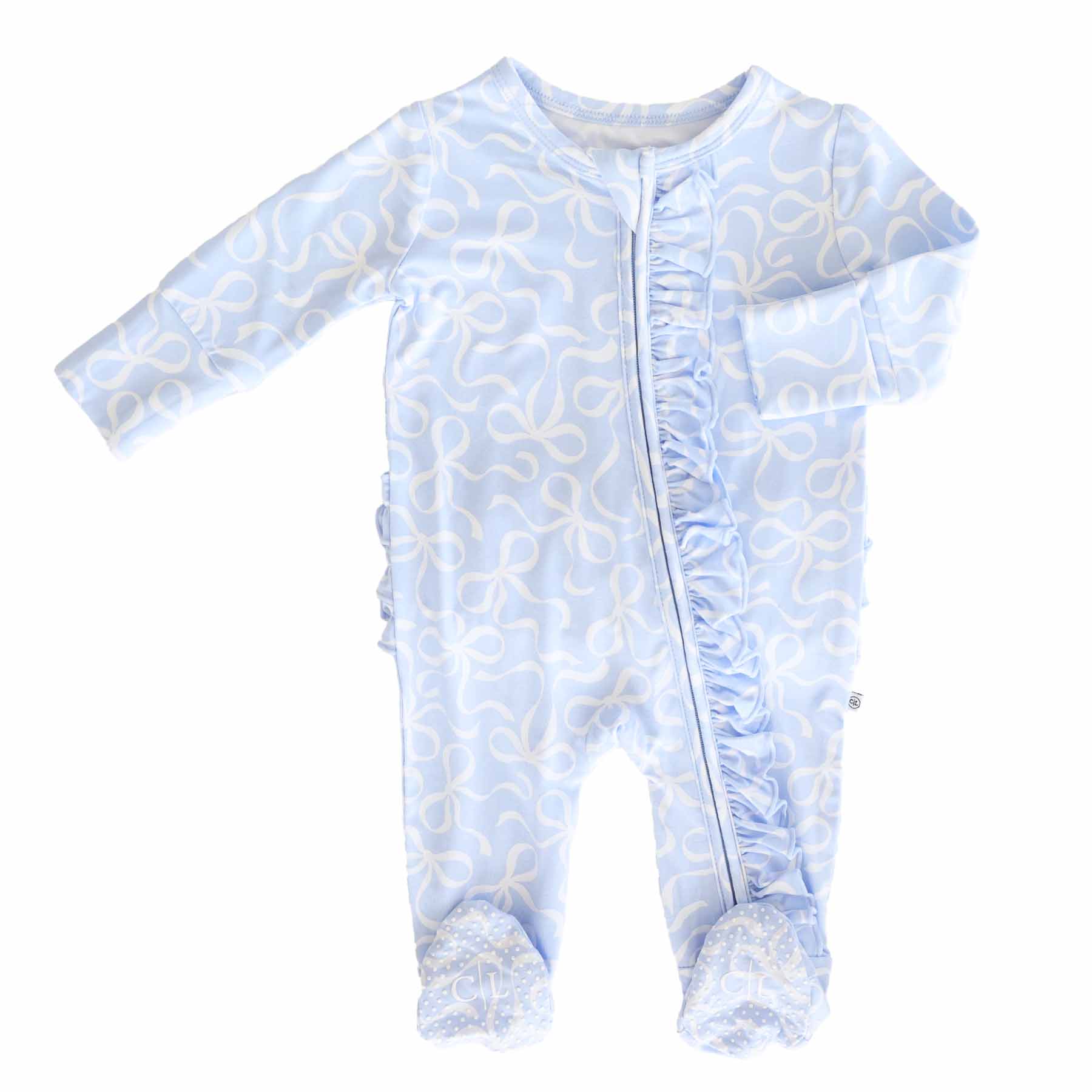 Blue-tiful Bows Ruffle Zipper Footie - Image 3