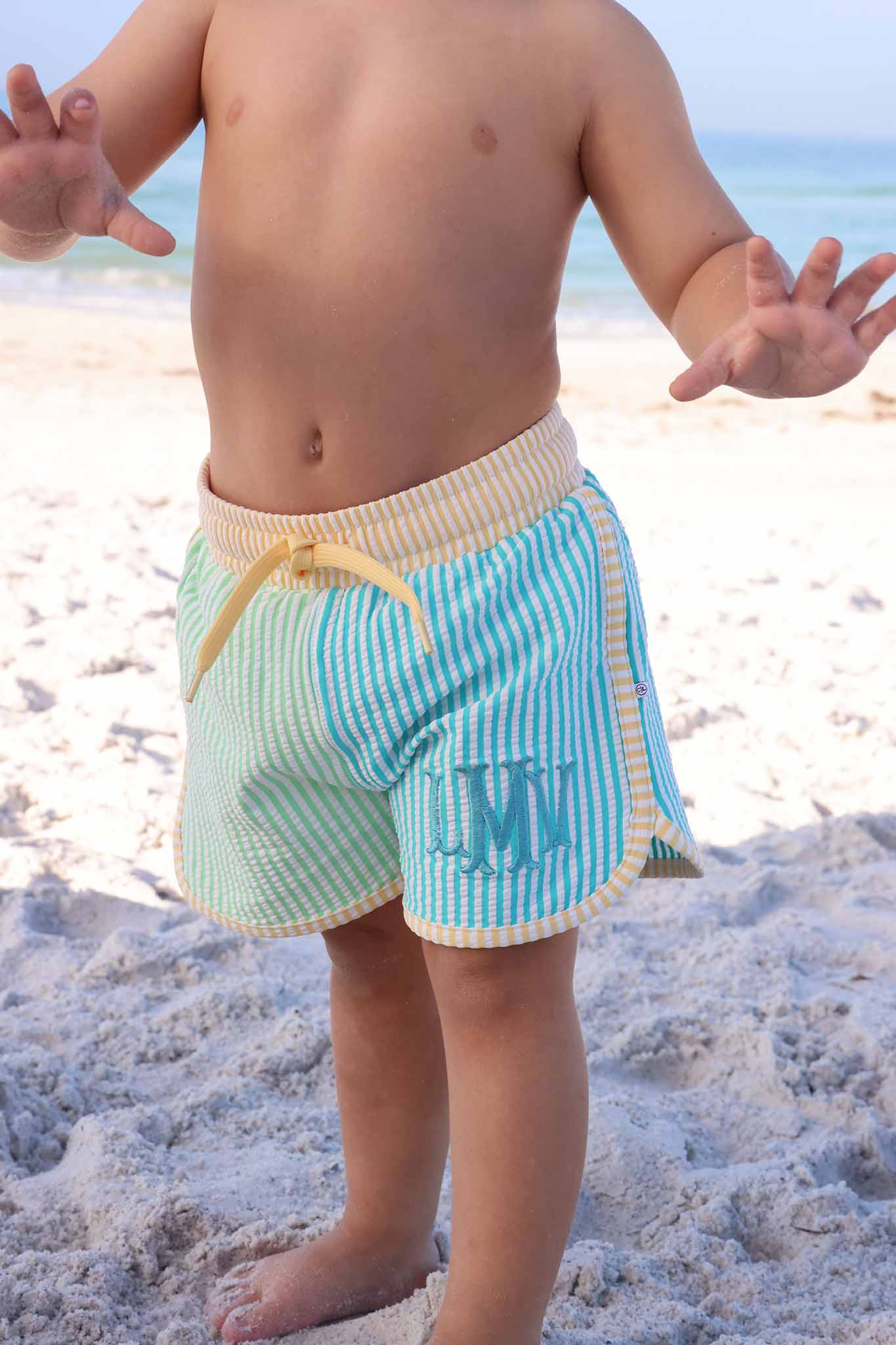 Boy's Swim Trunks | Multi-Color Seersucker - Image 13