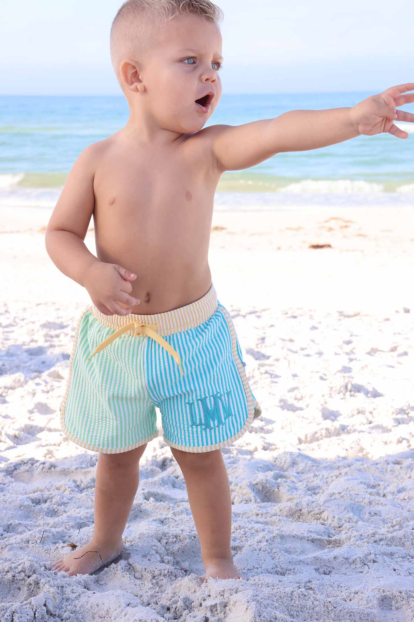 Boy's Swim Trunks | Multi-Color Seersucker - Image 8
