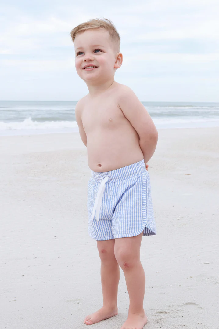Boy's Swim Trunks | Seersucker Blue - Image 19