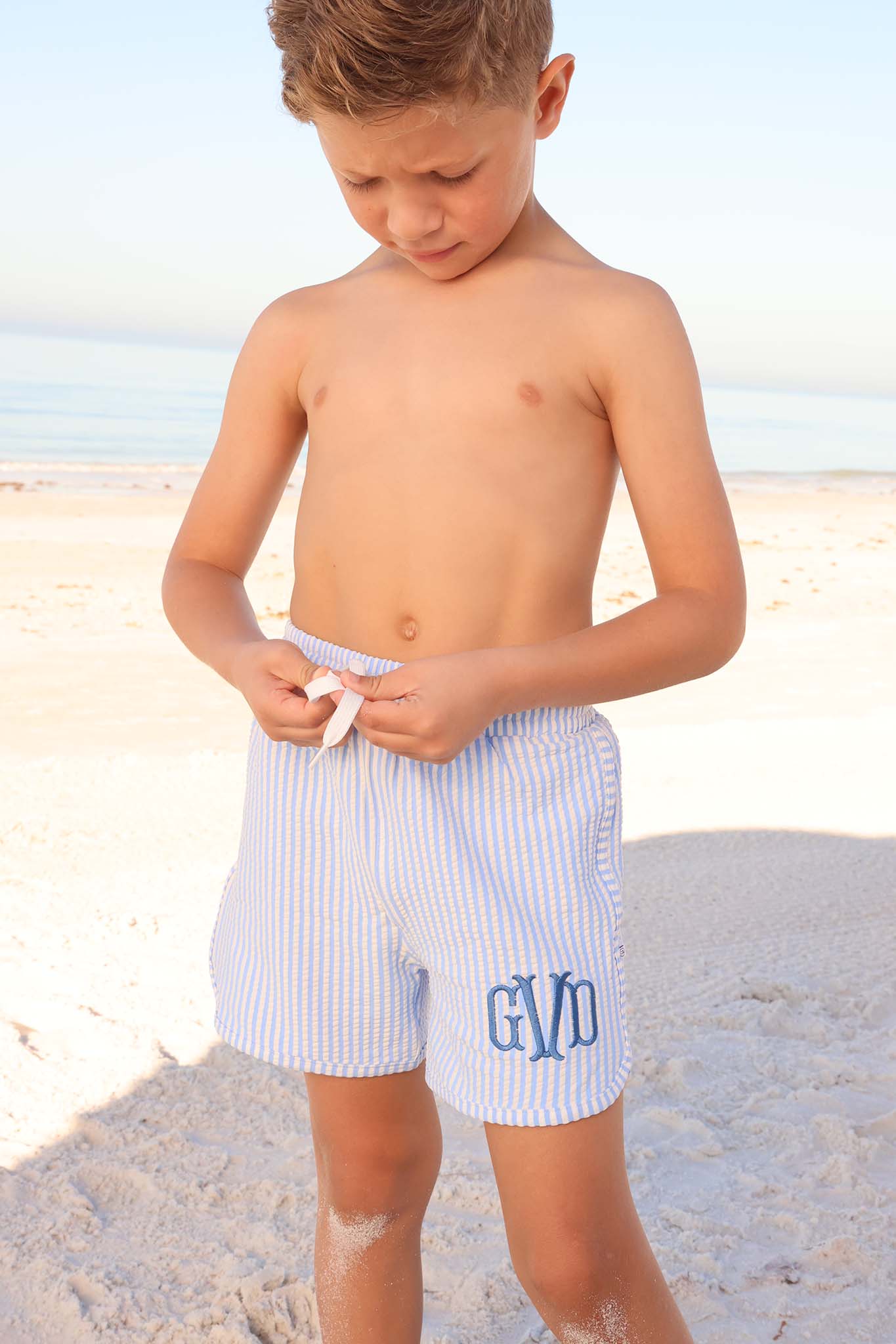 Boy's Swim Trunks | Seersucker Blue - Image 3