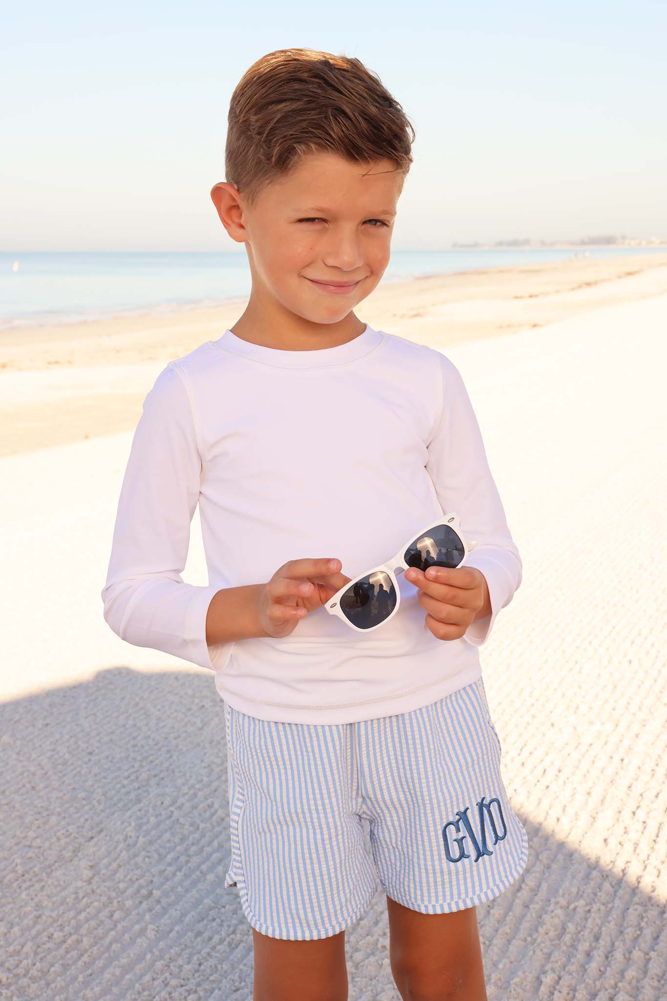 Boy's Swim Trunks | Seersucker Blue - Image 5
