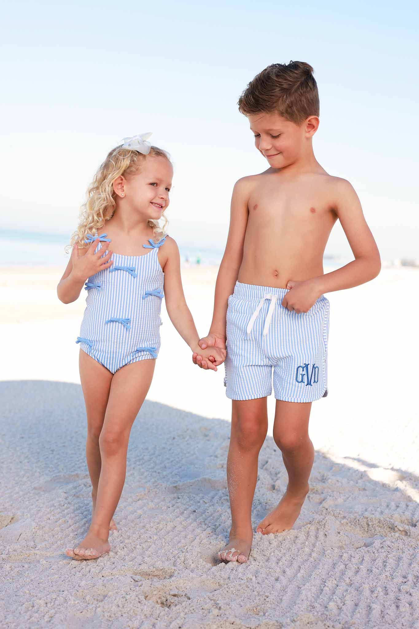 Boy's Swim Trunks | Seersucker Blue - Image 6
