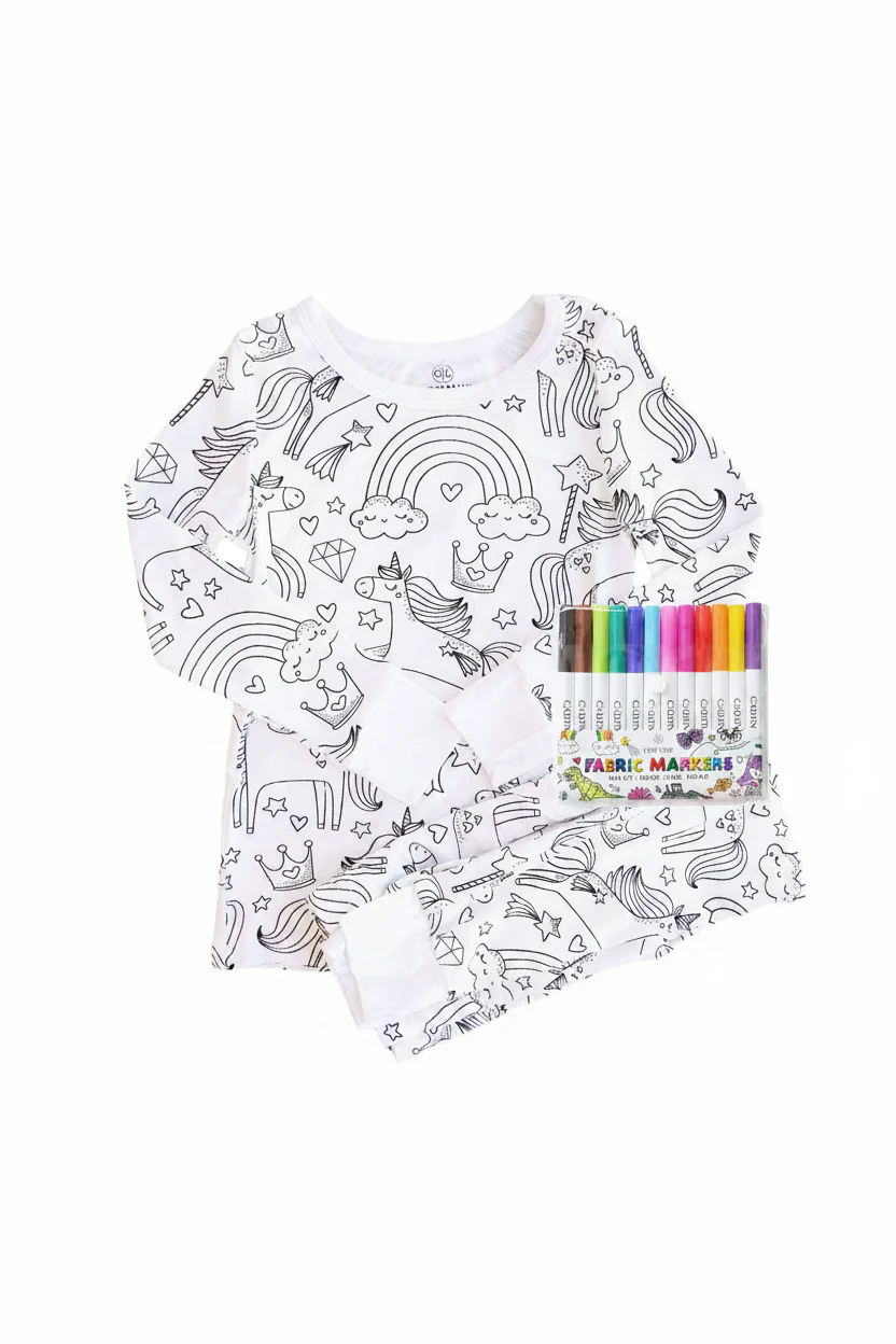 Colorable Two Piece Pajama Set | Enchanted Unicorns - Image 3
