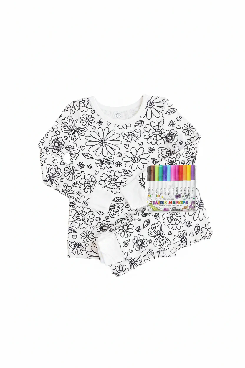 Colorable Two Piece Pajama Set | Floral Flutter - Image 3