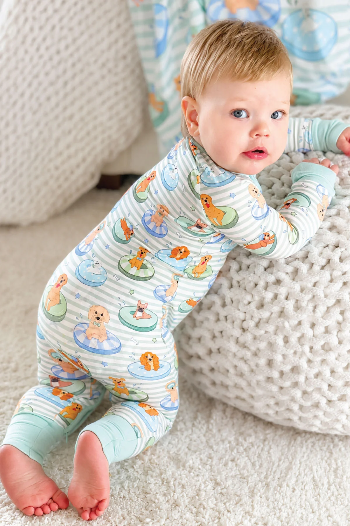 Convertible Bamboo Zip Romper | Poolside Pups Blue - Image 11