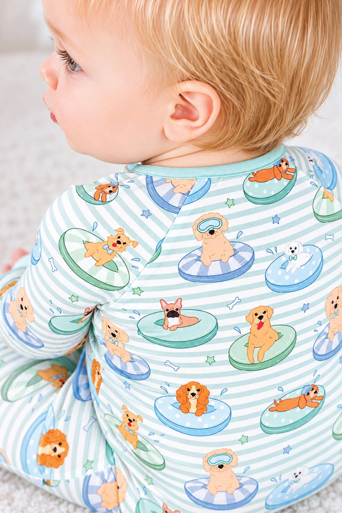 Convertible Bamboo Zip Romper | Poolside Pups Blue - Image 7