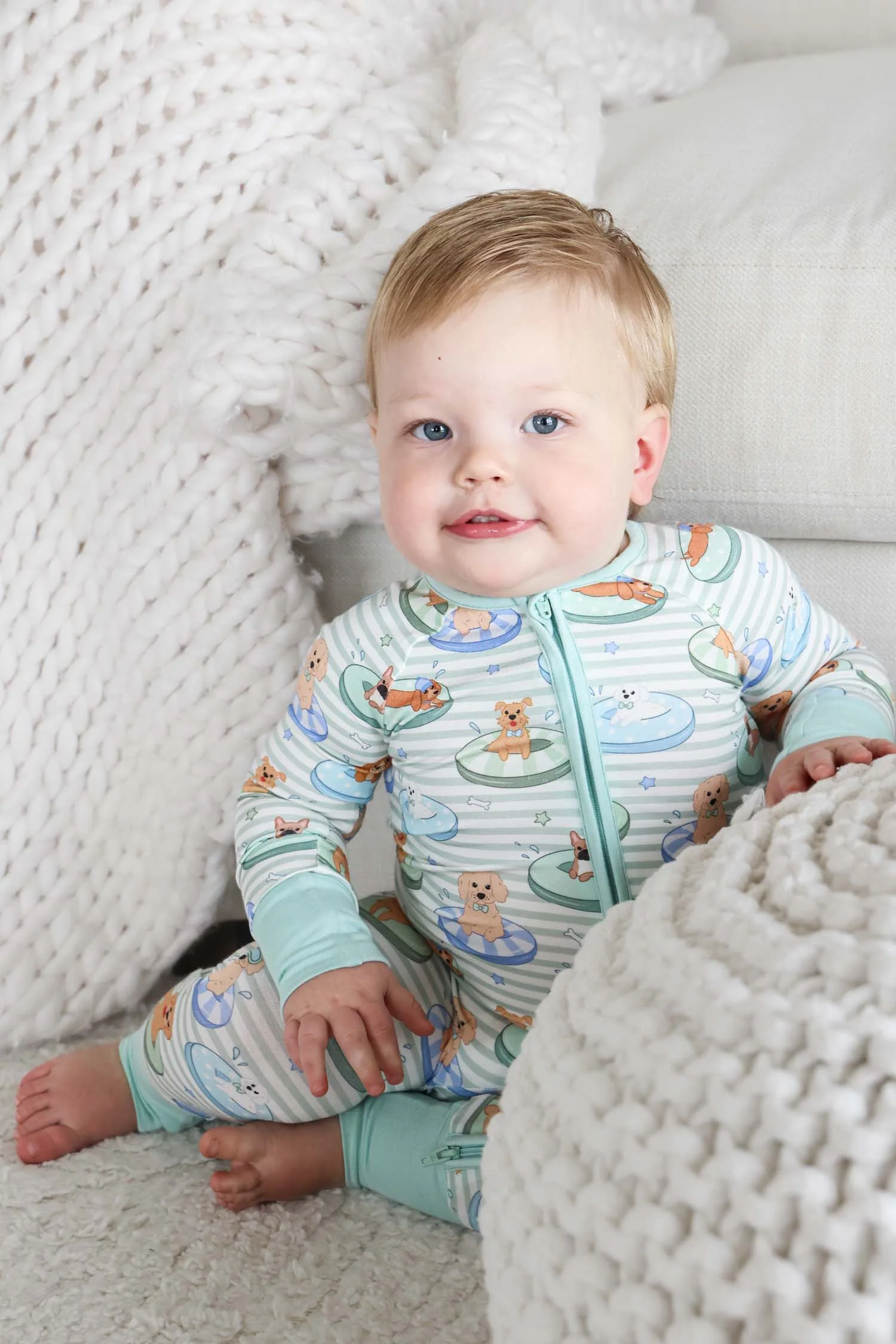 Convertible Bamboo Zip Romper | Poolside Pups Blue - Image 8