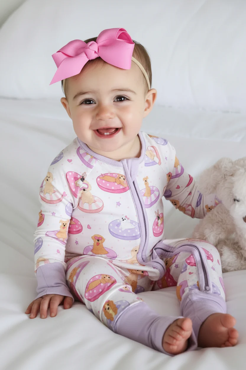 Convertible Zip Romper | Poolside Pups Pink - Image 11