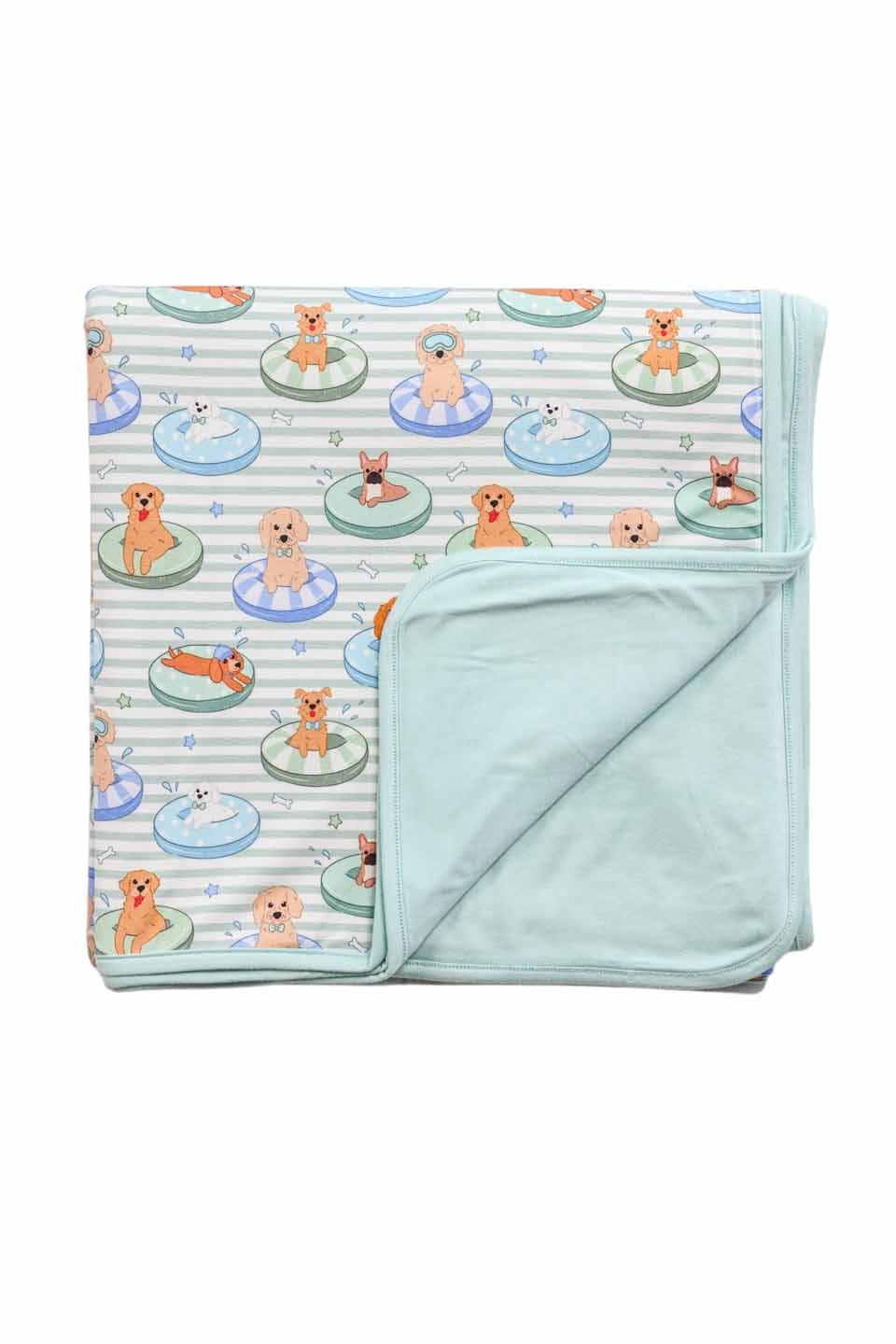 Double Sided Bamboo Blanket | Poolside Pups Blue - Image 2