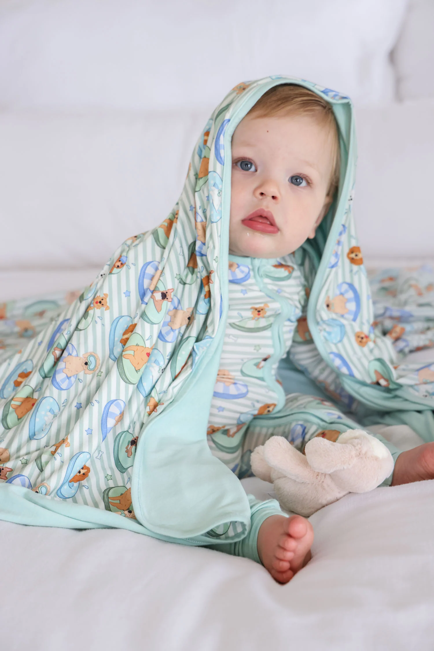Double Sided Bamboo Blanket | Poolside Pups Blue - Image 3