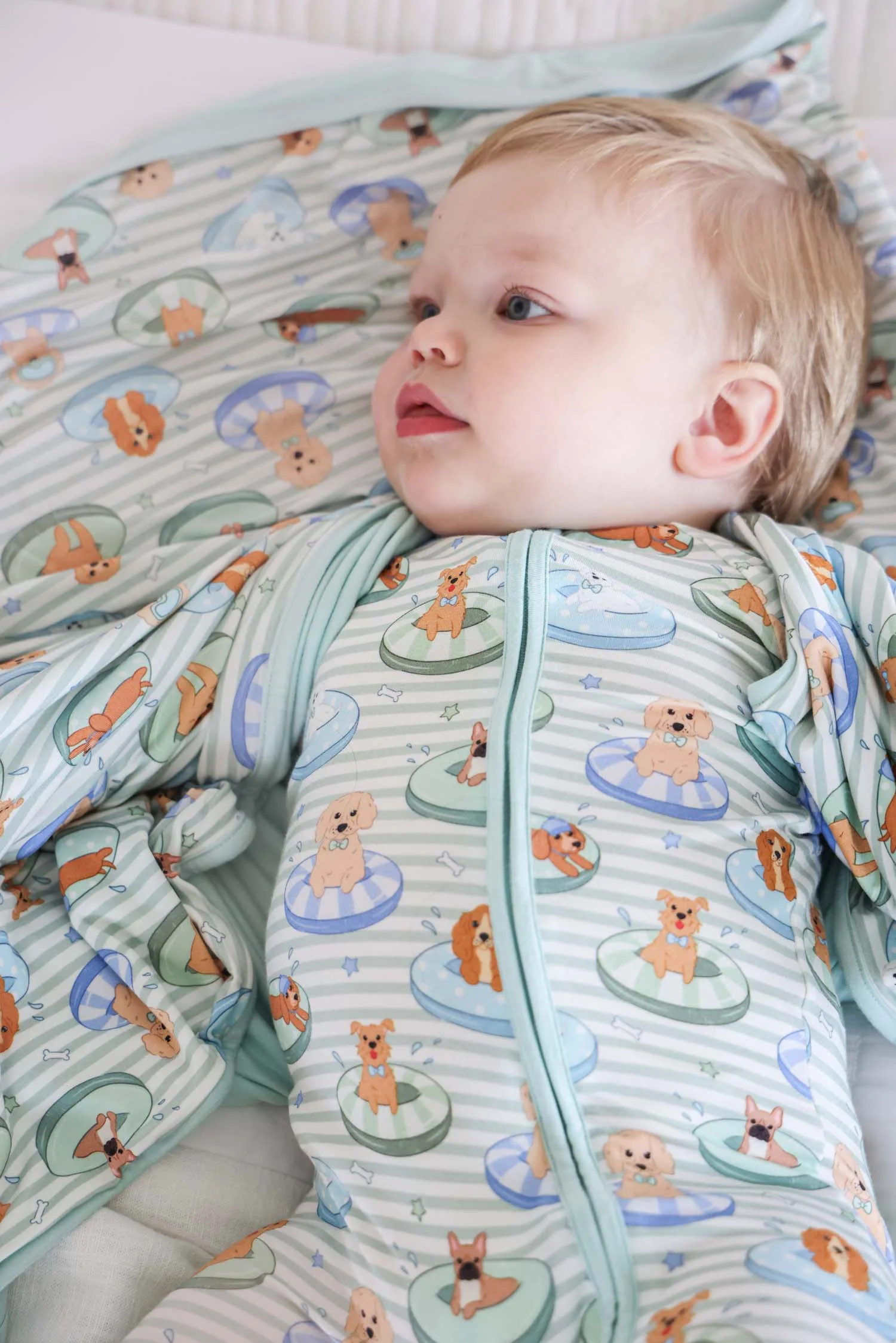 Convertible Bamboo Zip Romper | Poolside Pups Blue - Image 9