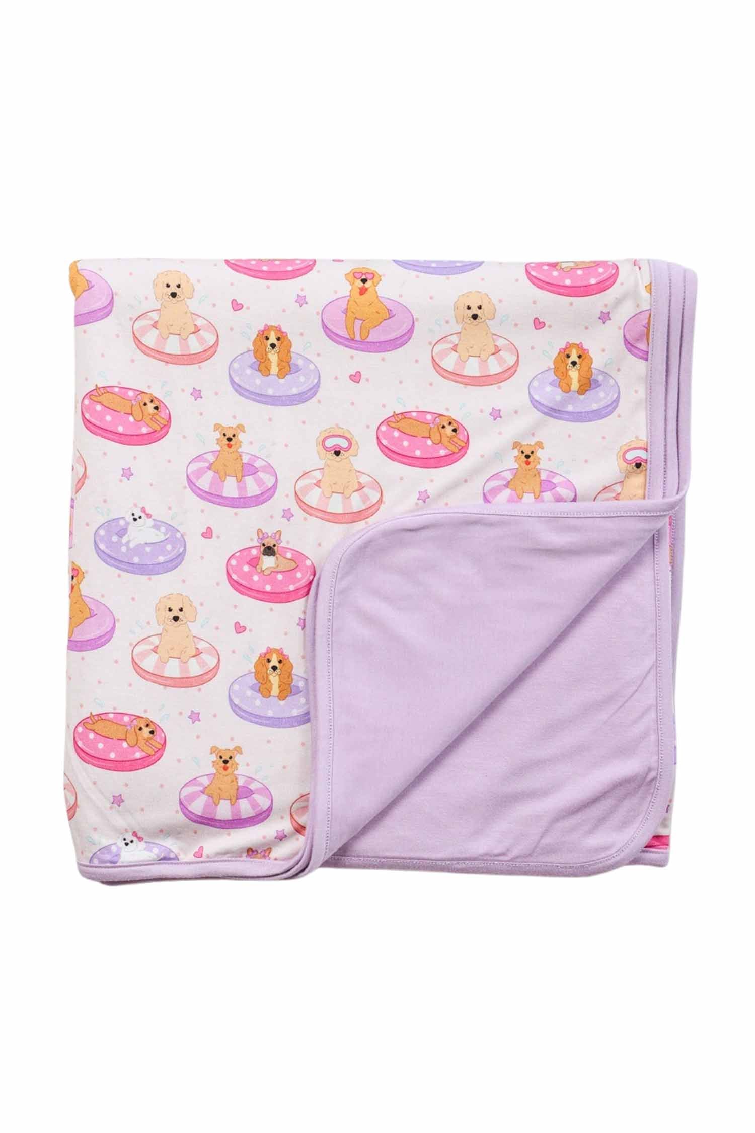 Double Sided Bamboo Blanket | Poolside Pups Pink - Image 2