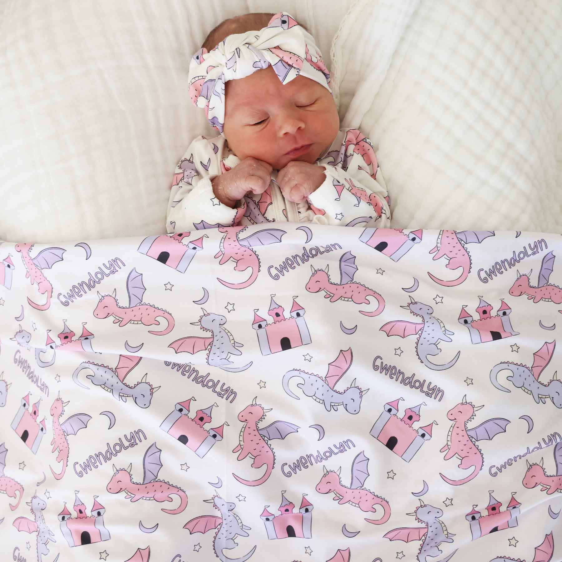 Dragon Adventure Personalized Swaddle Blanket | Pink - Image 3
