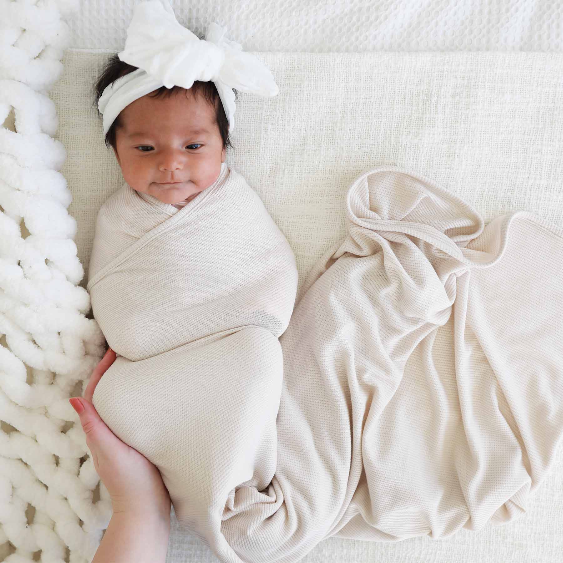 Eggshell Waffle Bamboo Oversized Swaddle Blanket - Image 3