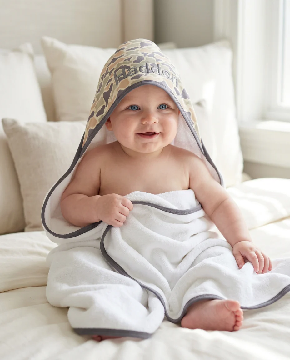 Embroidered Bamboo Hooded Towel | Camo Cutie - Image 3