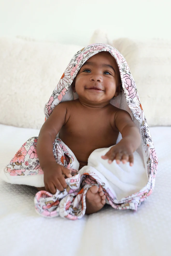 Embroidered Bamboo Hooded Towel | Purple Floral - Image 10
