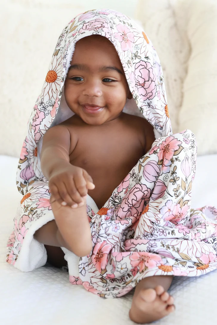 Embroidered Bamboo Hooded Towel | Purple Floral - Image 11