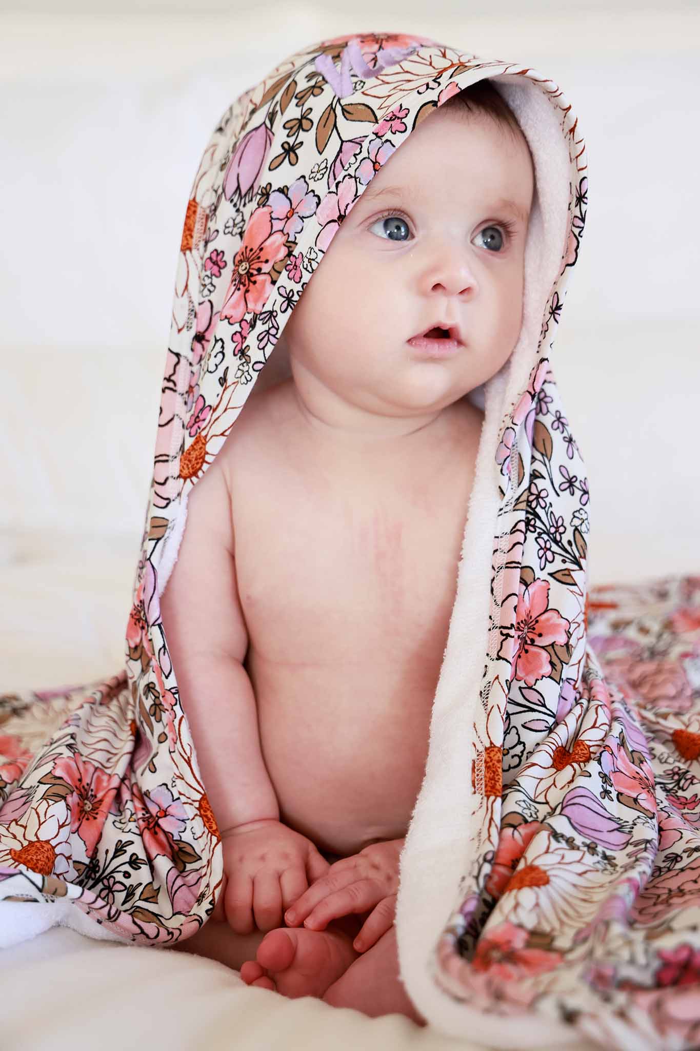 Embroidered Bamboo Hooded Towel | Purple Floral - Image 3
