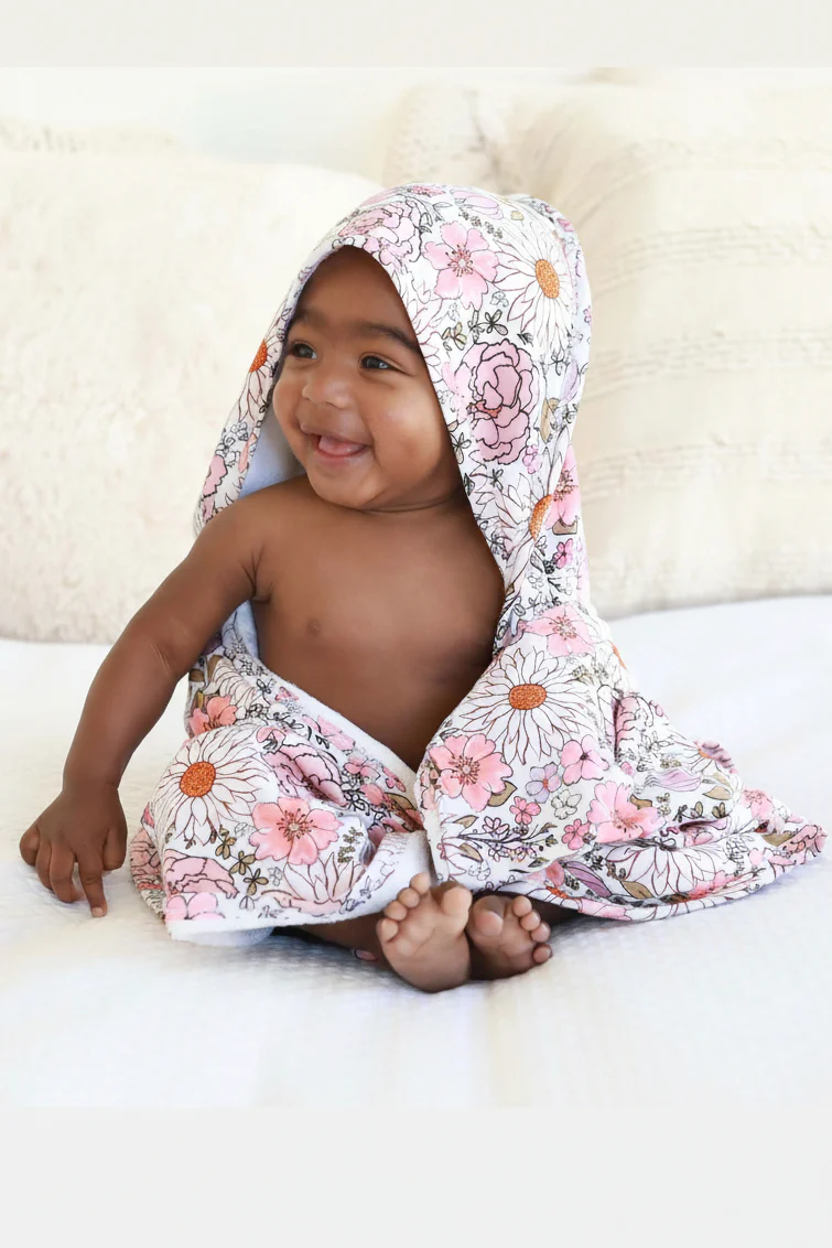 Embroidered Bamboo Hooded Towel | Purple Floral - Image 6