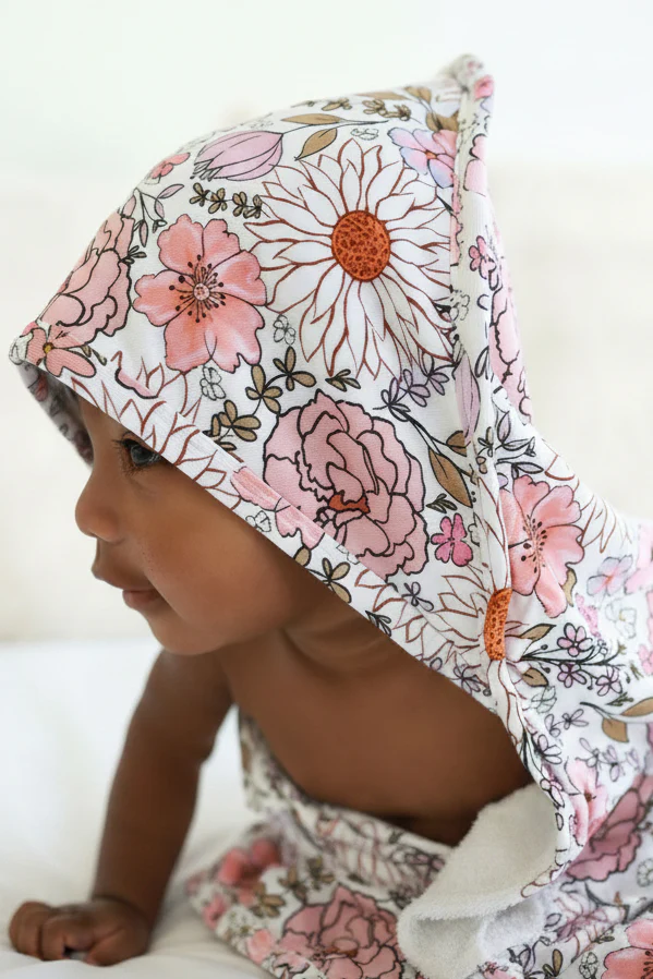 Embroidered Bamboo Hooded Towel | Purple Floral - Image 7