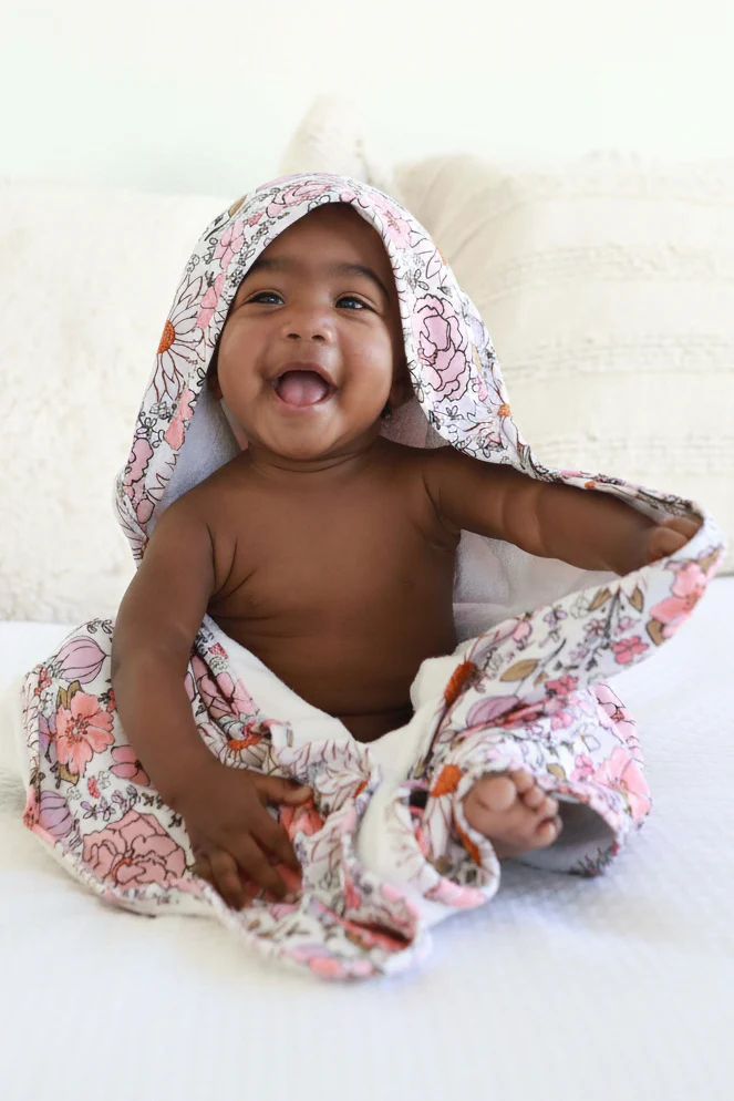 Embroidered Bamboo Hooded Towel | Purple Floral - Image 8