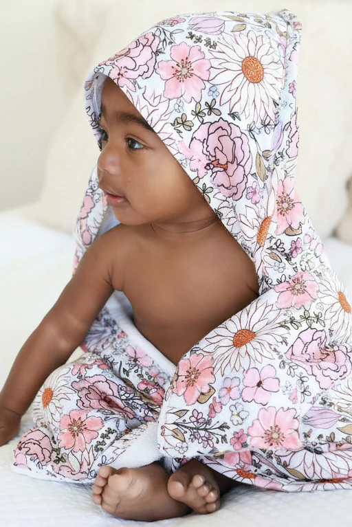 Embroidered Bamboo Hooded Towel | Purple Floral - Image 9