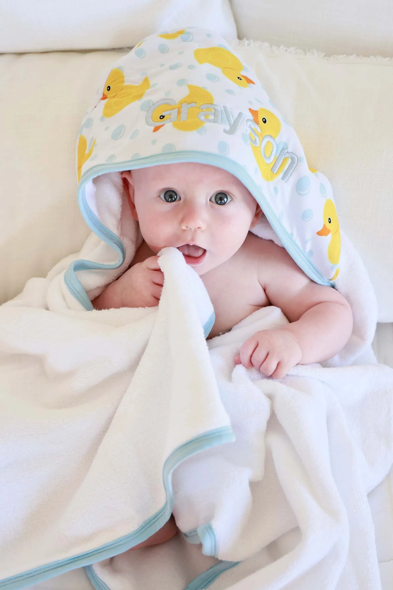 Embroidered Bamboo Hooded Towel | Rubber Ducks - Image 3