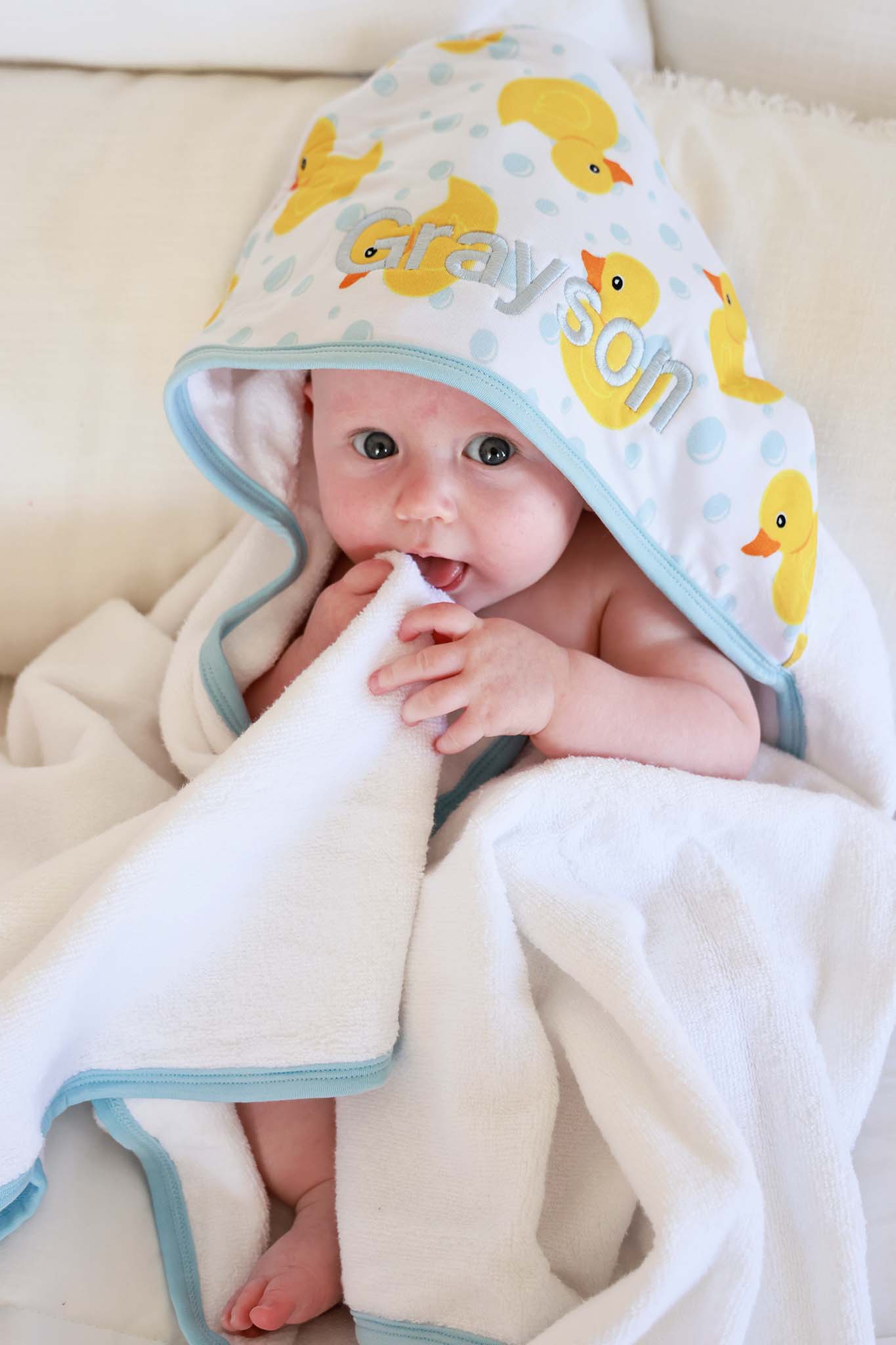 Embroidered Bamboo Hooded Towel | Rubber Ducks - Image 4