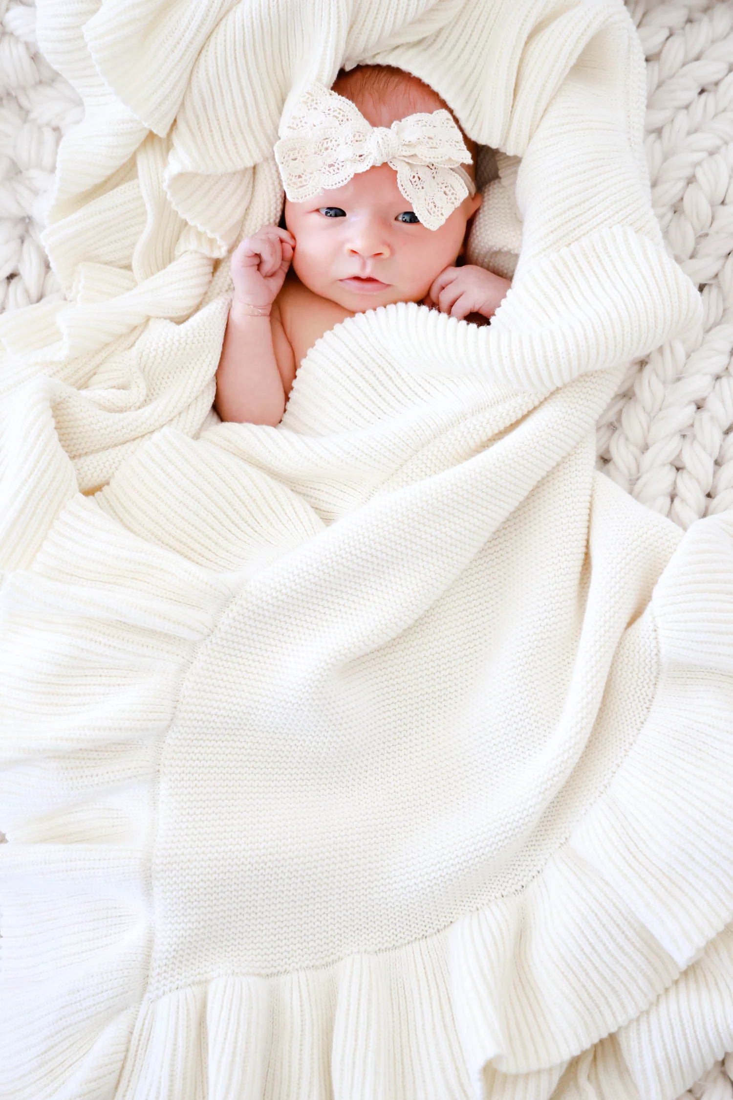Embroidered Knit Blanket With Ruffle | Ivory - Image 10