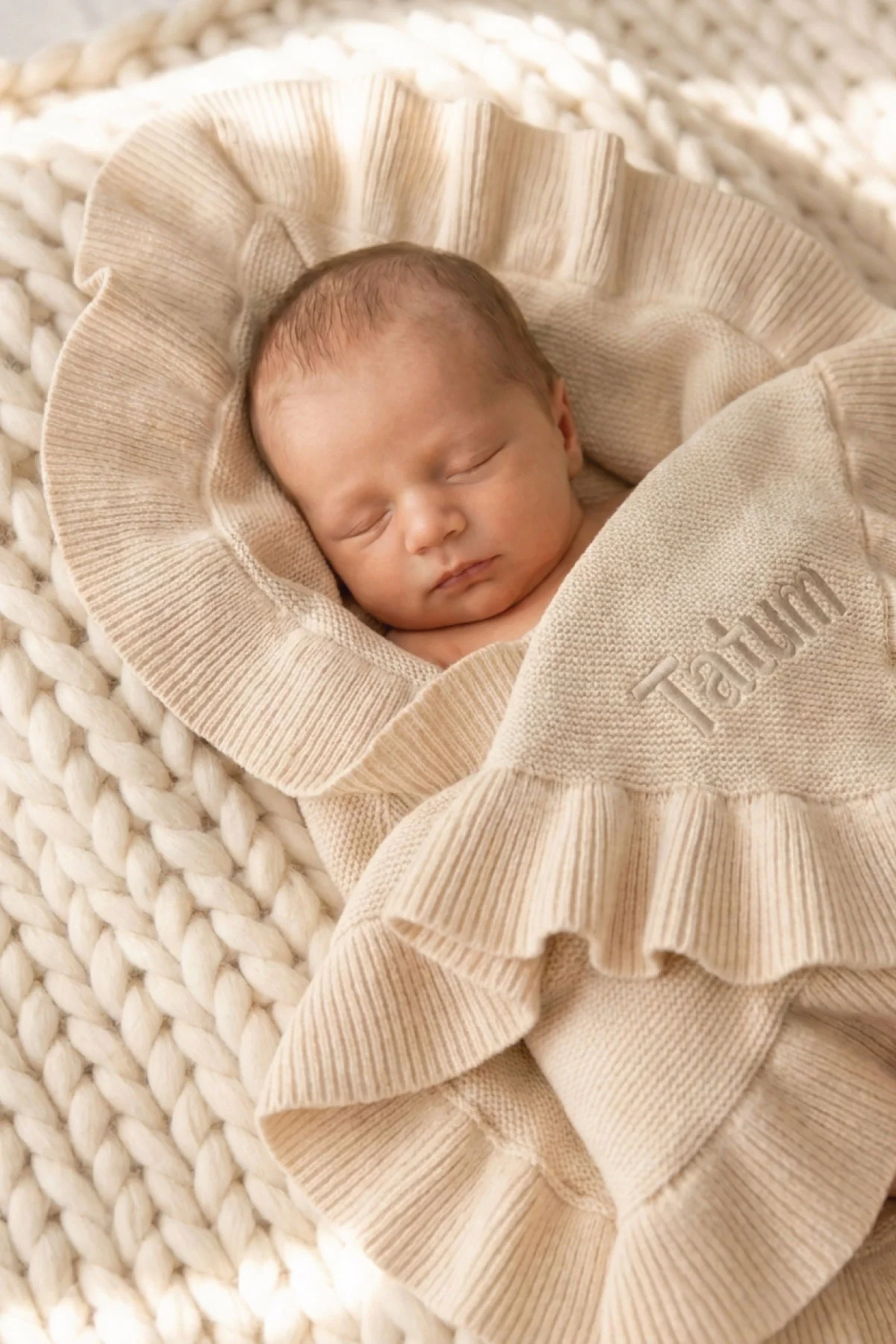 Embroidered Knit Blanket With Ruffle | Oatmeal - Image 5