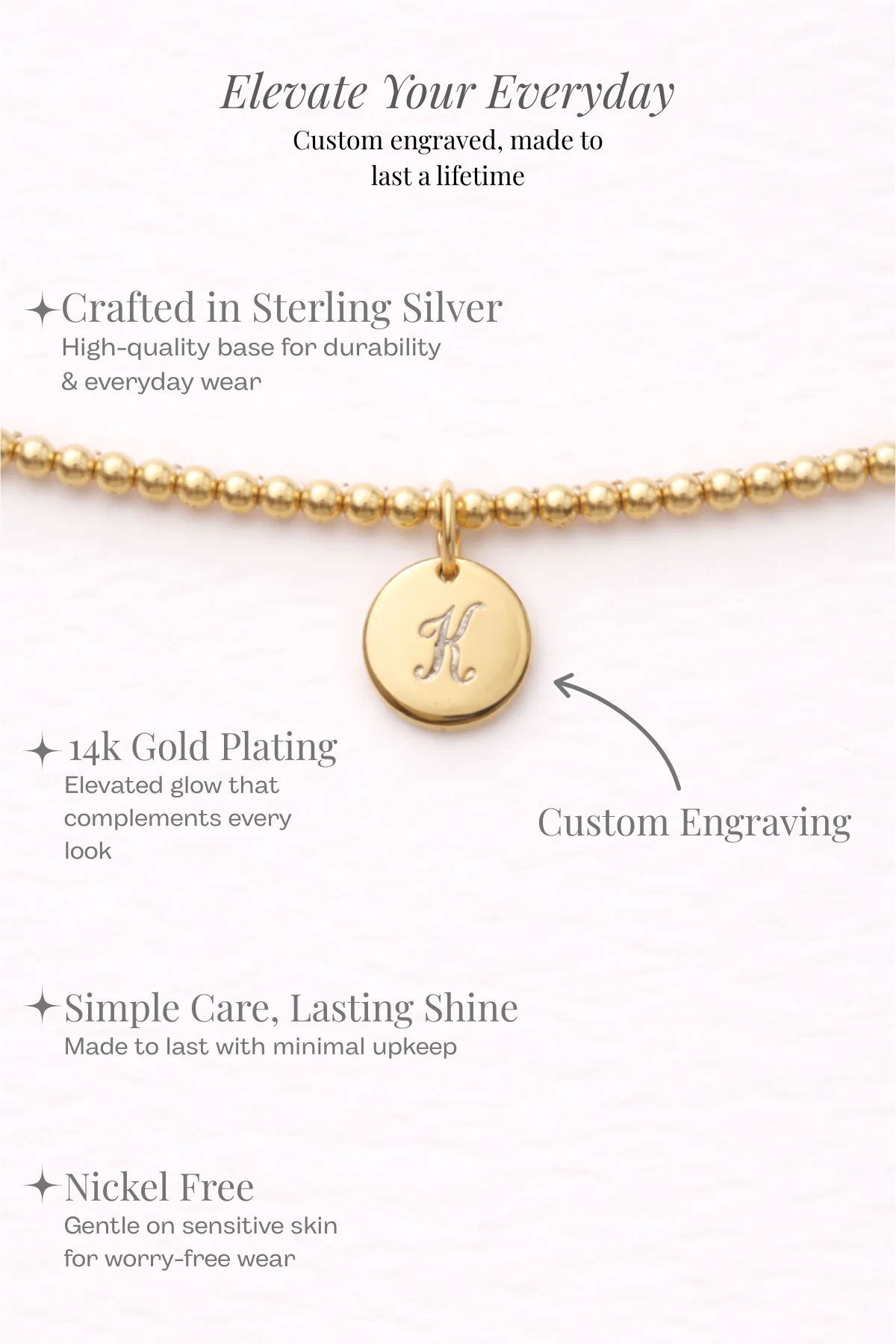 Engraved Circle Charm Beaded Bracelet - Image 3