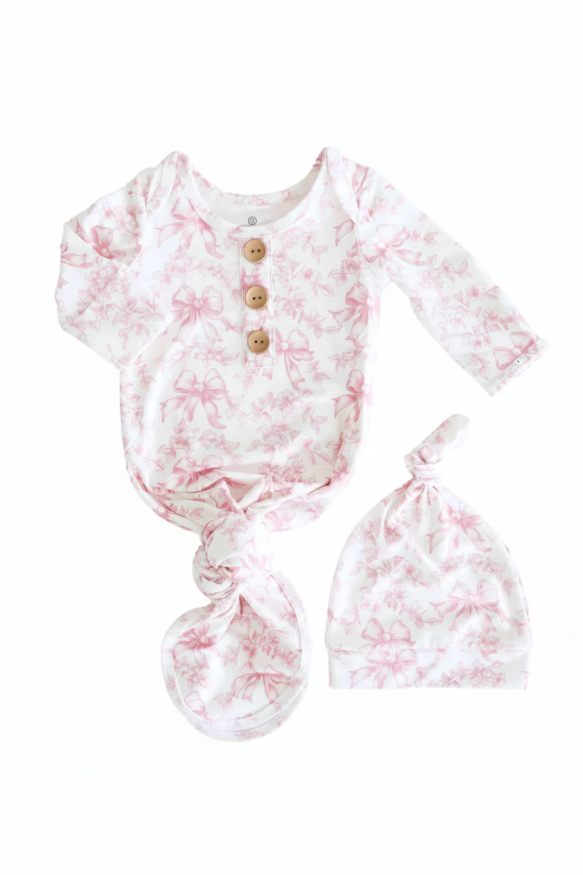 Fancy Frills Newborn Baby Knot Gown & Hat Set - Image 3
