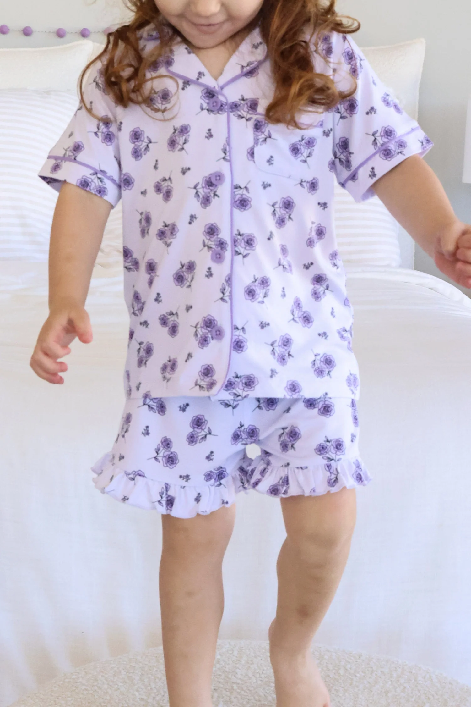 Girl's Two Piece Short Lounge Set | Amethyst Garden - Image 7