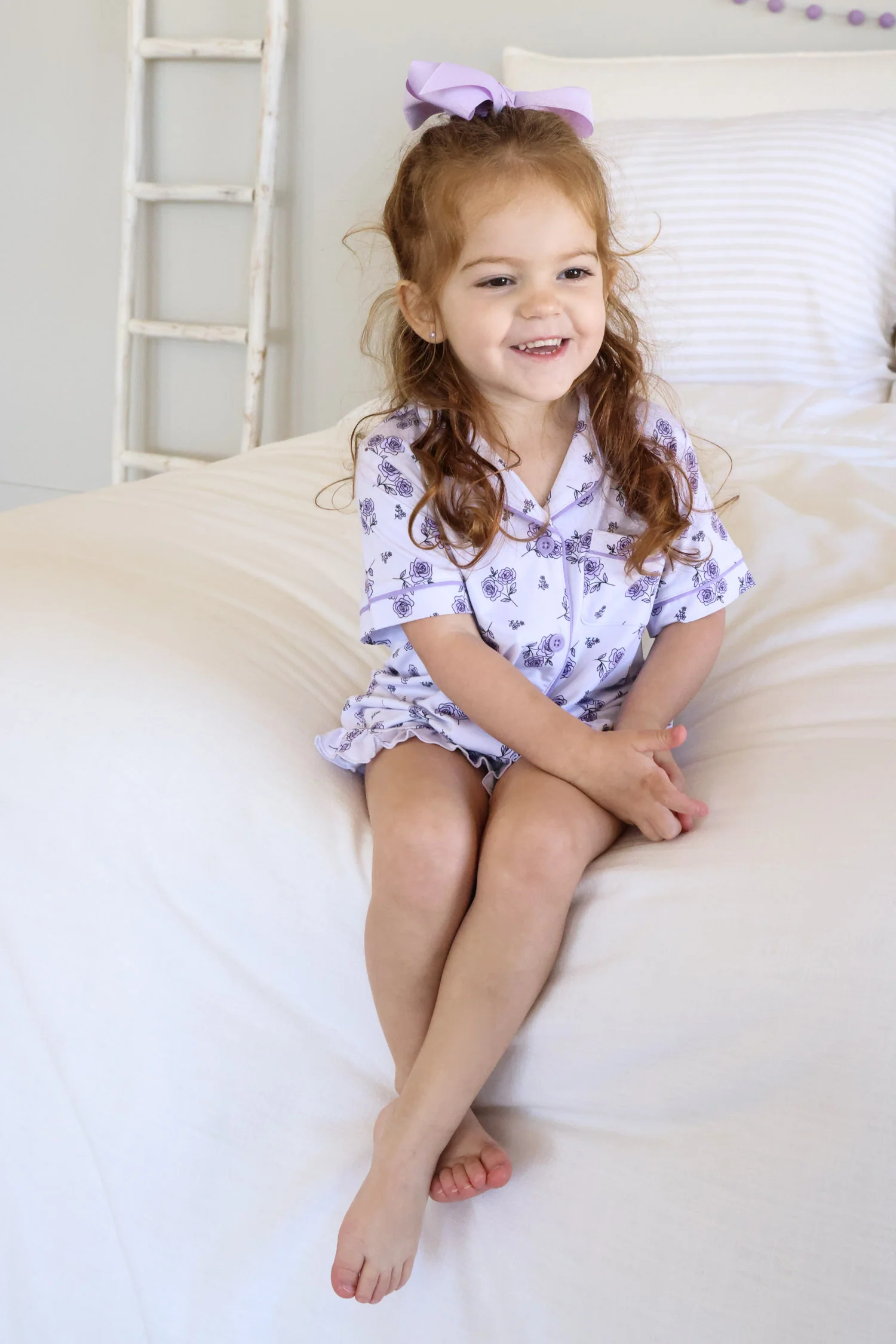 Girl's Two Piece Short Lounge Set | Amethyst Garden - Image 8