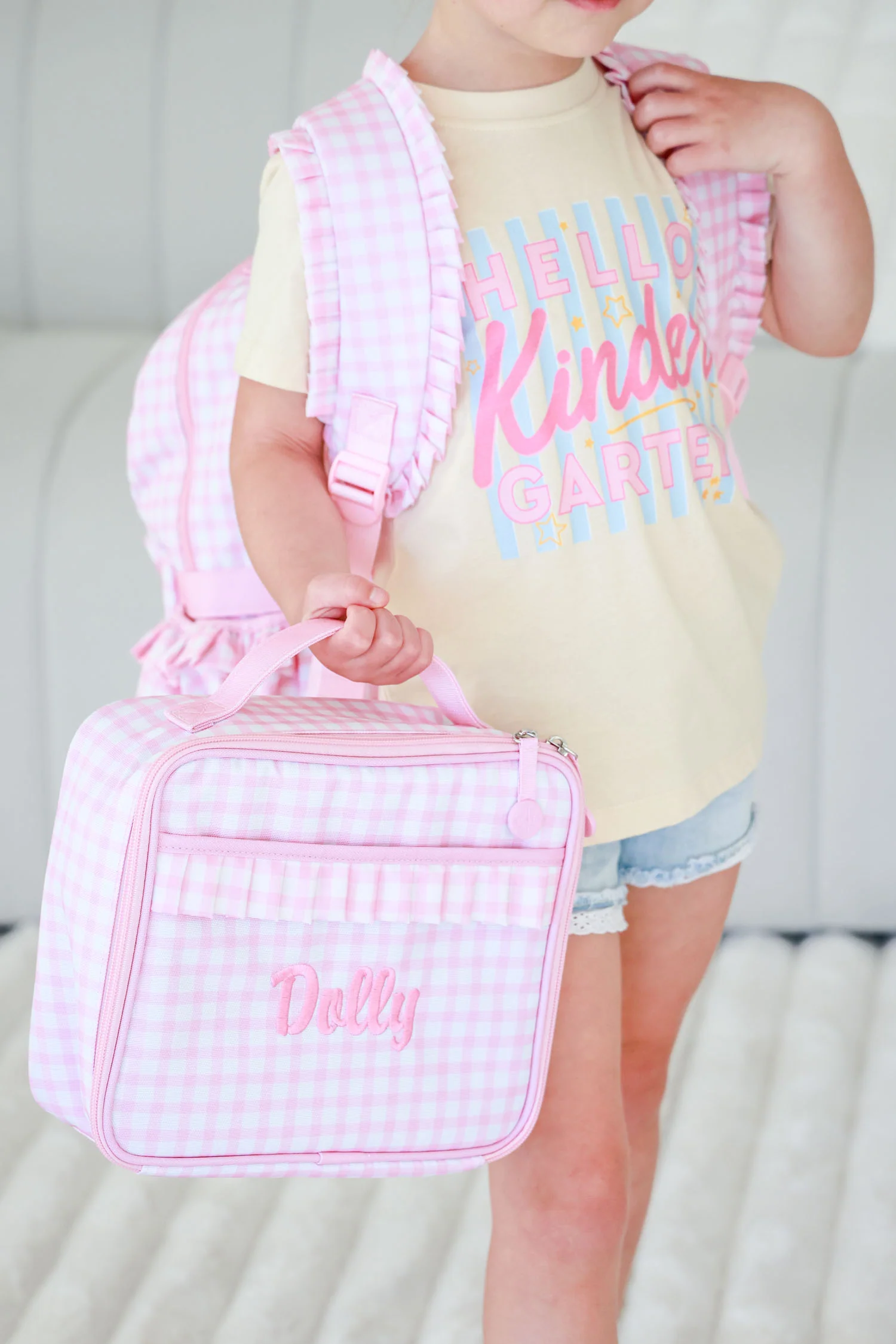 Kids Embroidered Ruffle Lunchbox | Pink Gingham - Image 10