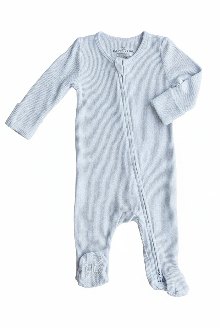 Ice Blue Bamboo Waffle Zipper Footie - Image 3