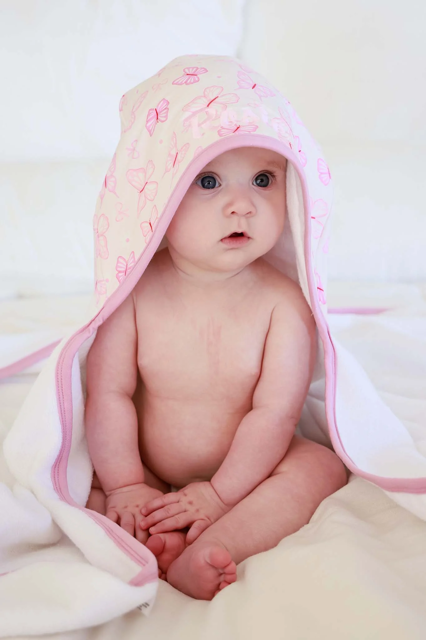 Embroidered Bamboo Hooded Towel | Blooming Butterflies - Image 4