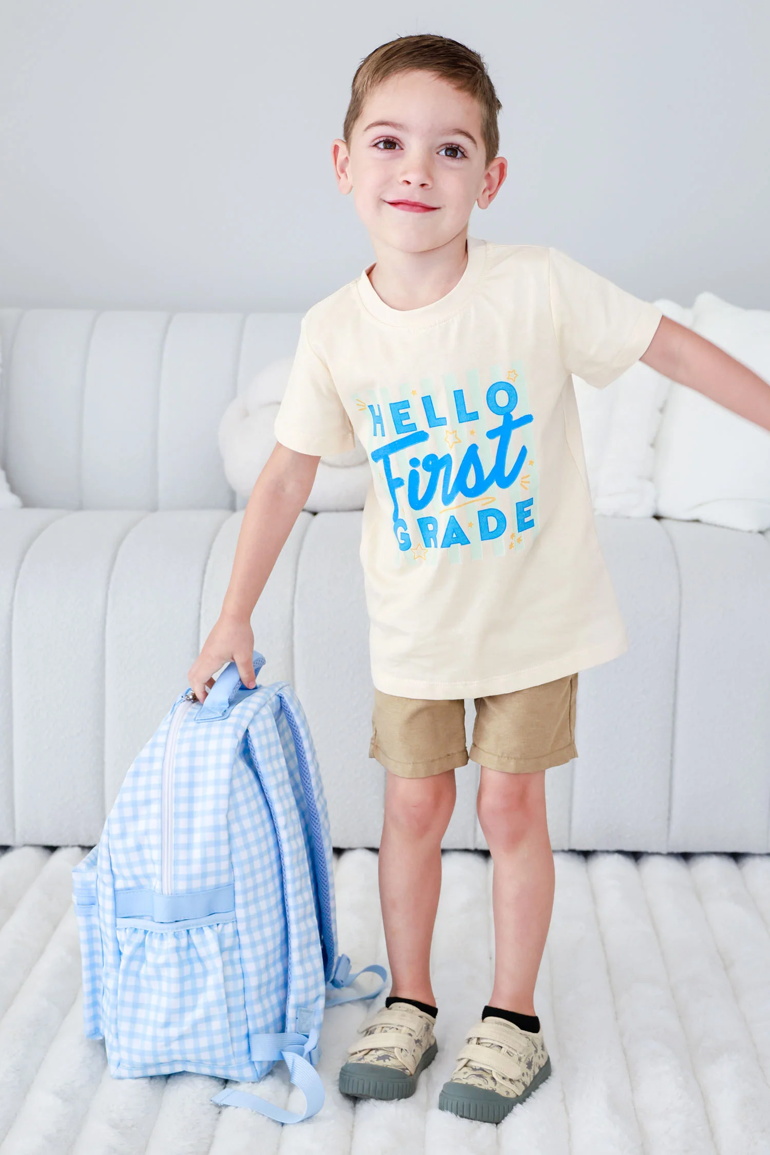Kids Embroidered Backpack | Blue Gingham - Image 12