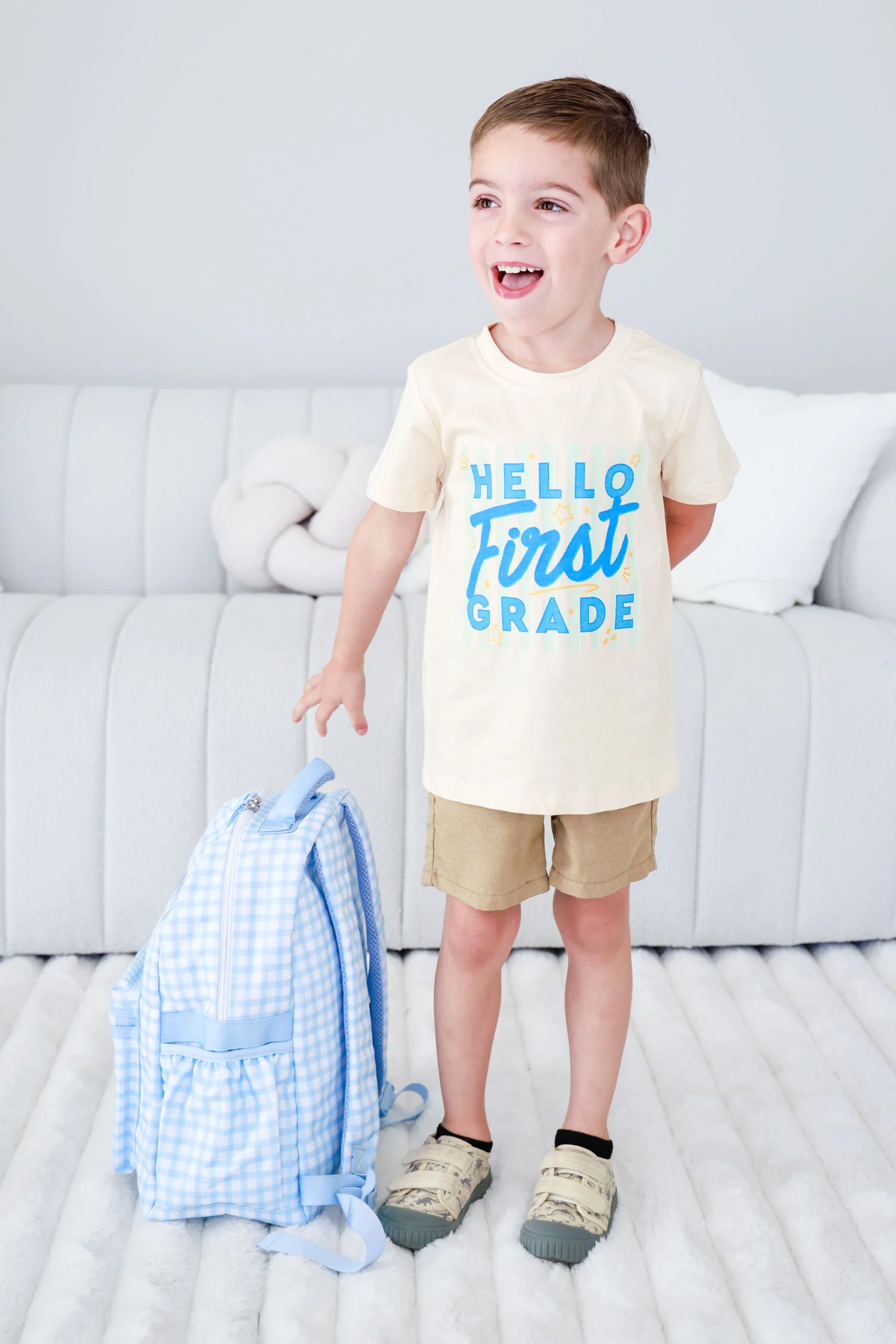 Kids Embroidered Backpack | Blue Gingham - Image 16