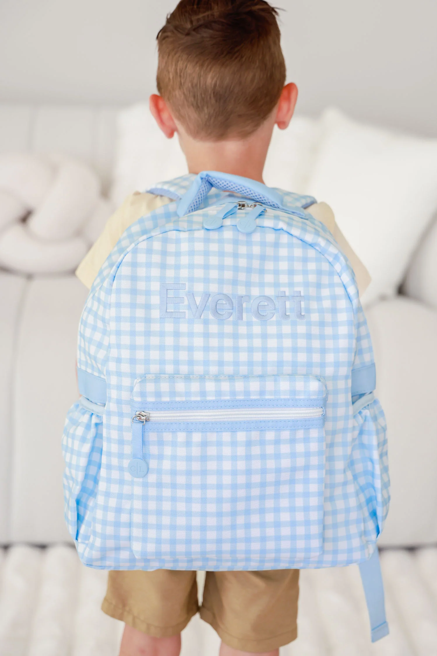 Kids Embroidered Backpack | Blue Gingham - Image 3