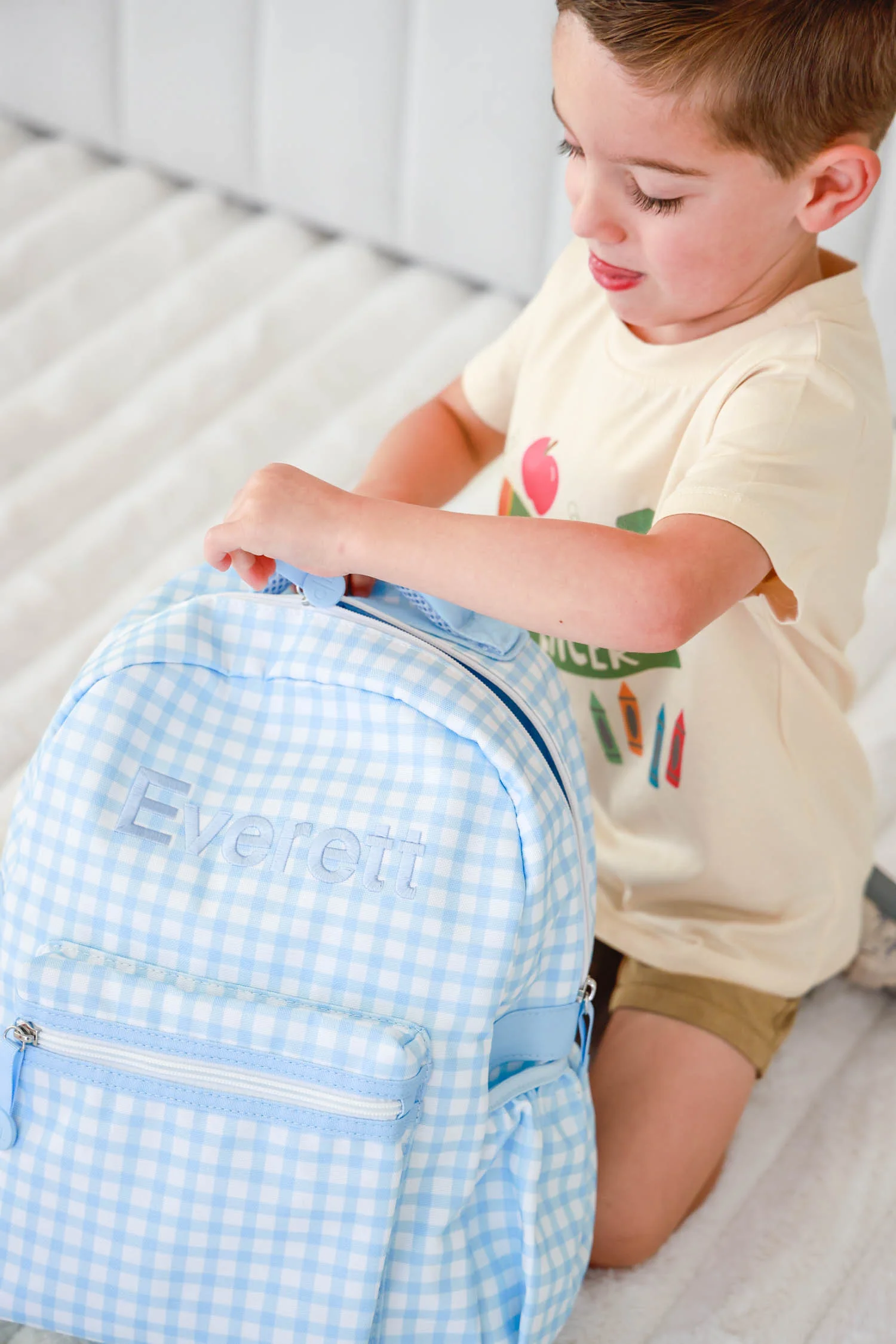Kids Embroidered Backpack | Blue Gingham - Image 5